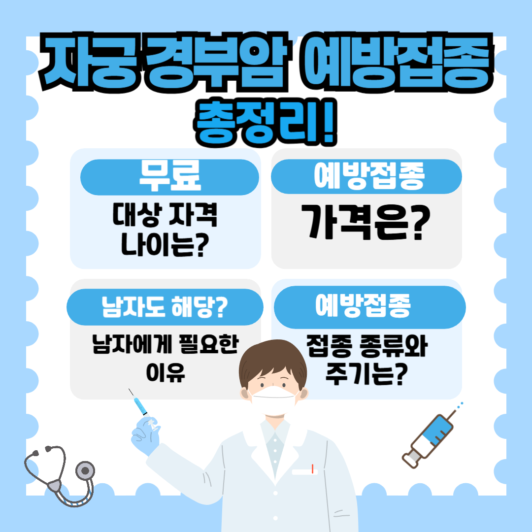 자궁경부암 예방접종 총정리. 무료 대상 나이 가격 남자 접종 주기 종류